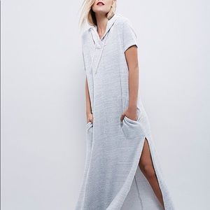 Free People Light Gray Hooded Maxi Dress with Side Slit